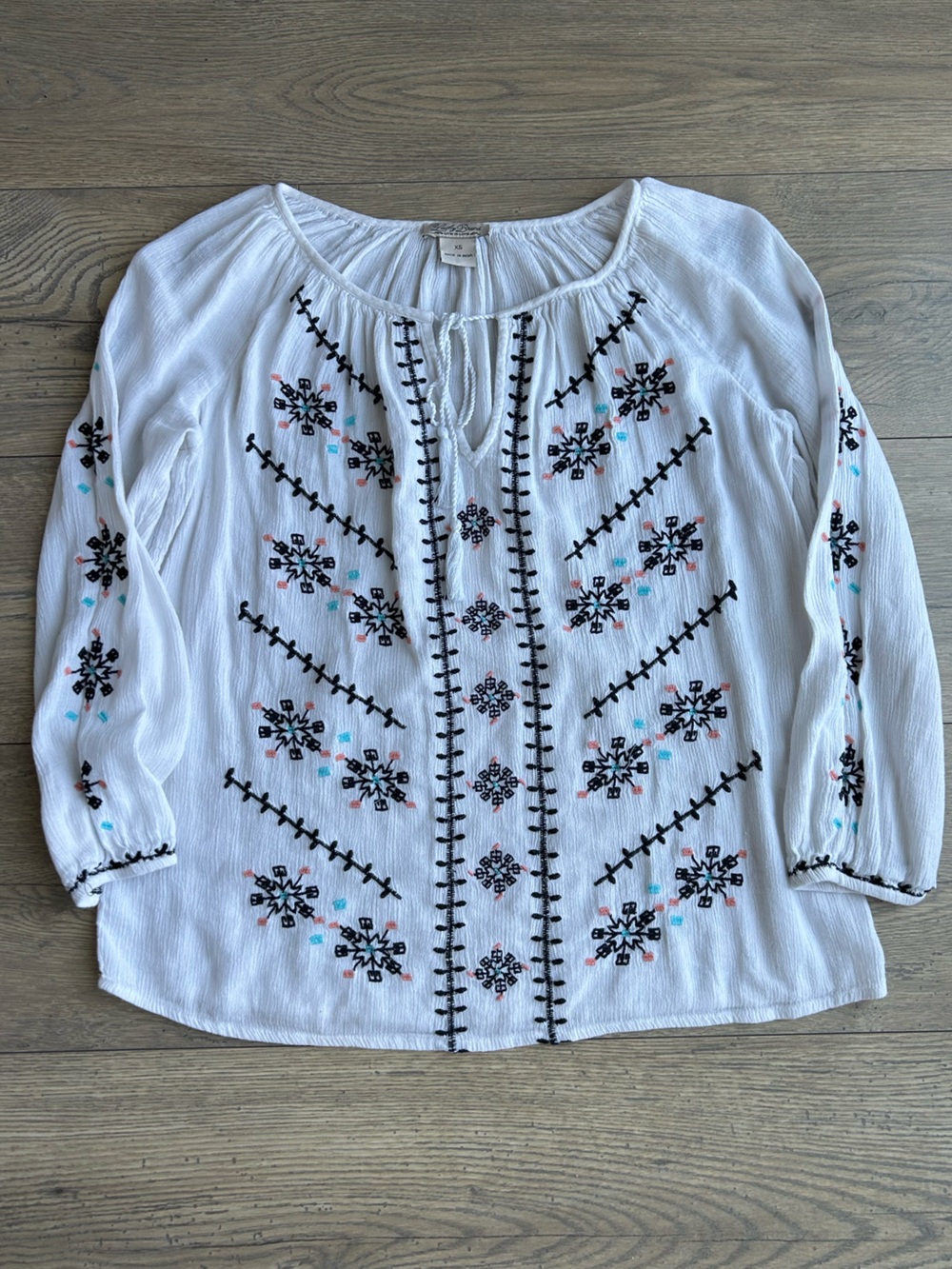 Lucky Brand Embroidered White Peasant Blouse